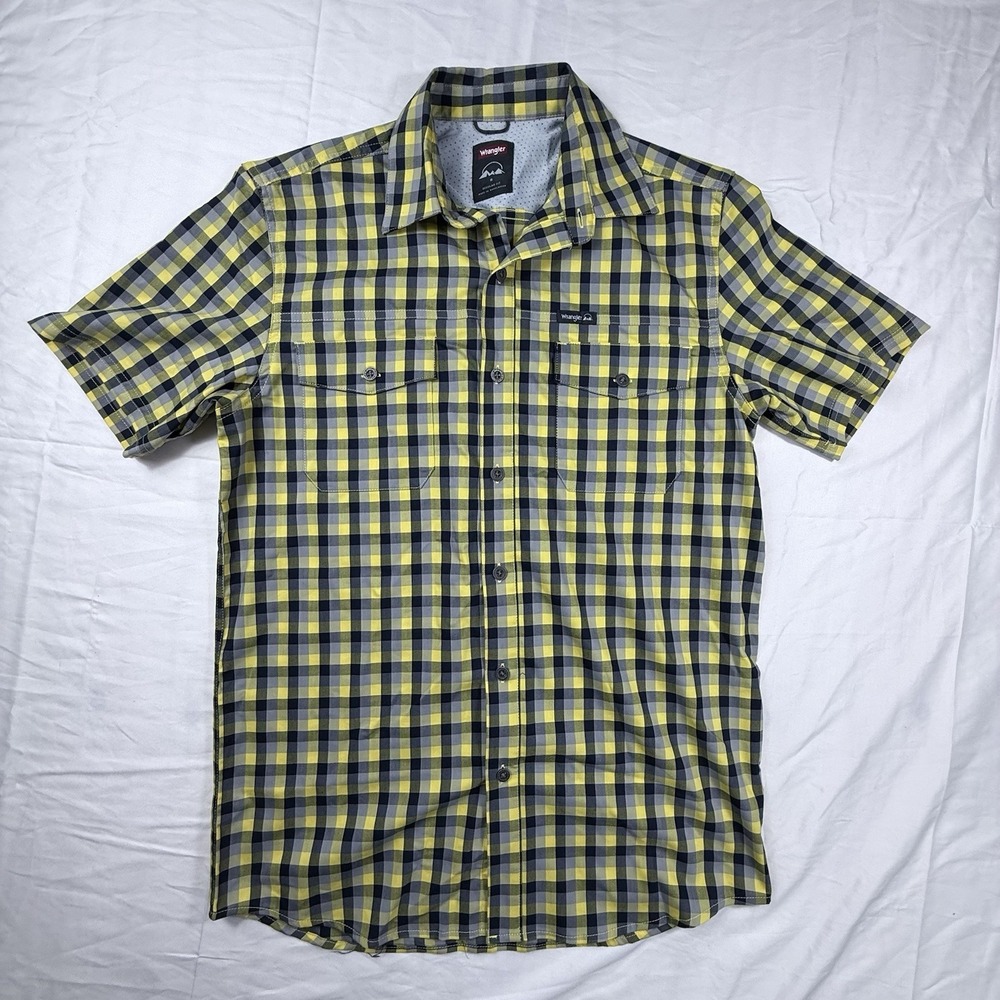 Wrangler Outdoor Series Shirt Mens S Yellow Plaid Button Vented Hiking Western